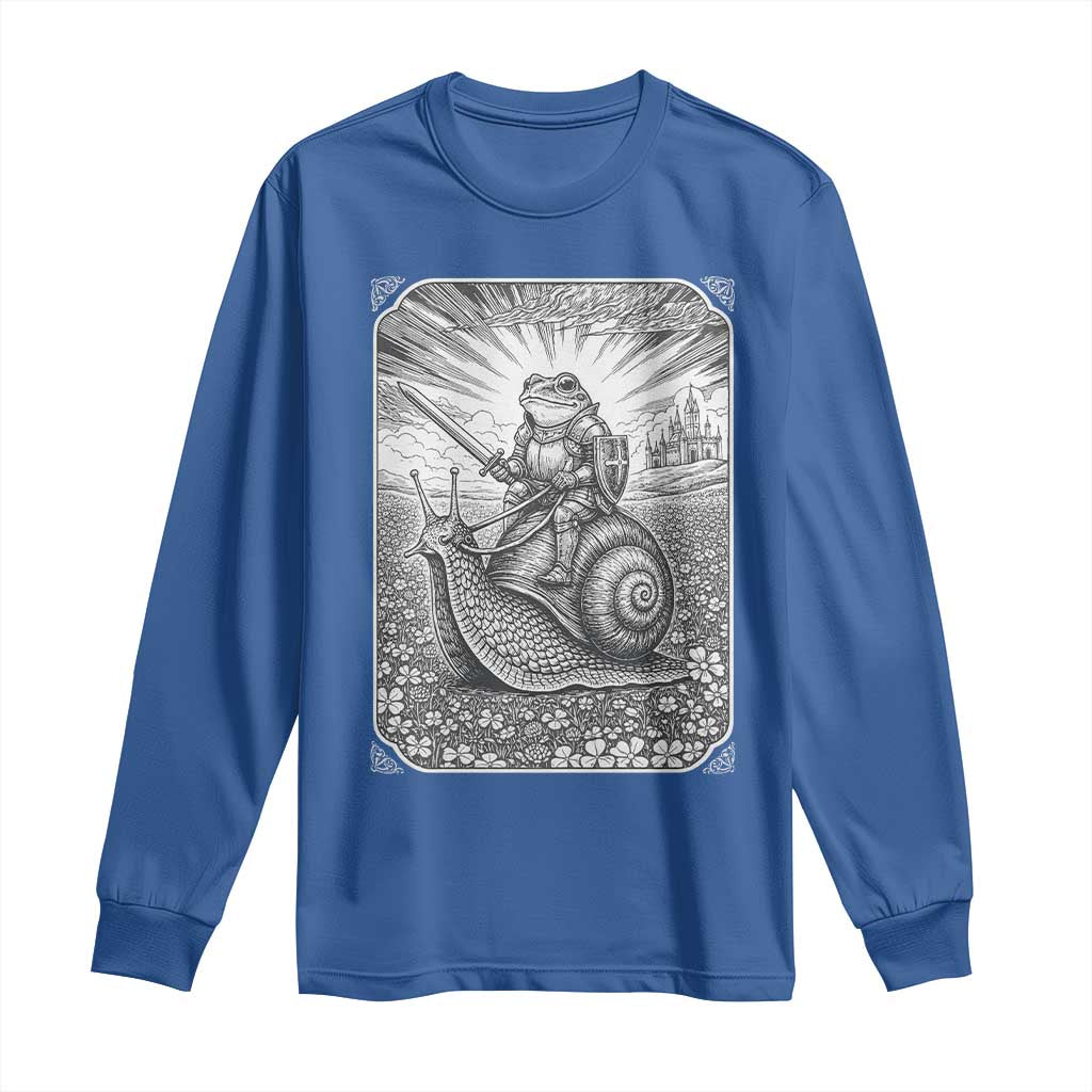 Funny Medieval Frog Knight Riding Weirdcore Snail Long Sleeve Shirt