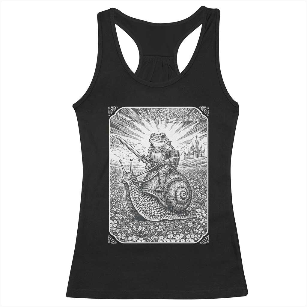 Funny Medieval Frog Knight Riding Weirdcore Snail Racerback Tank Top