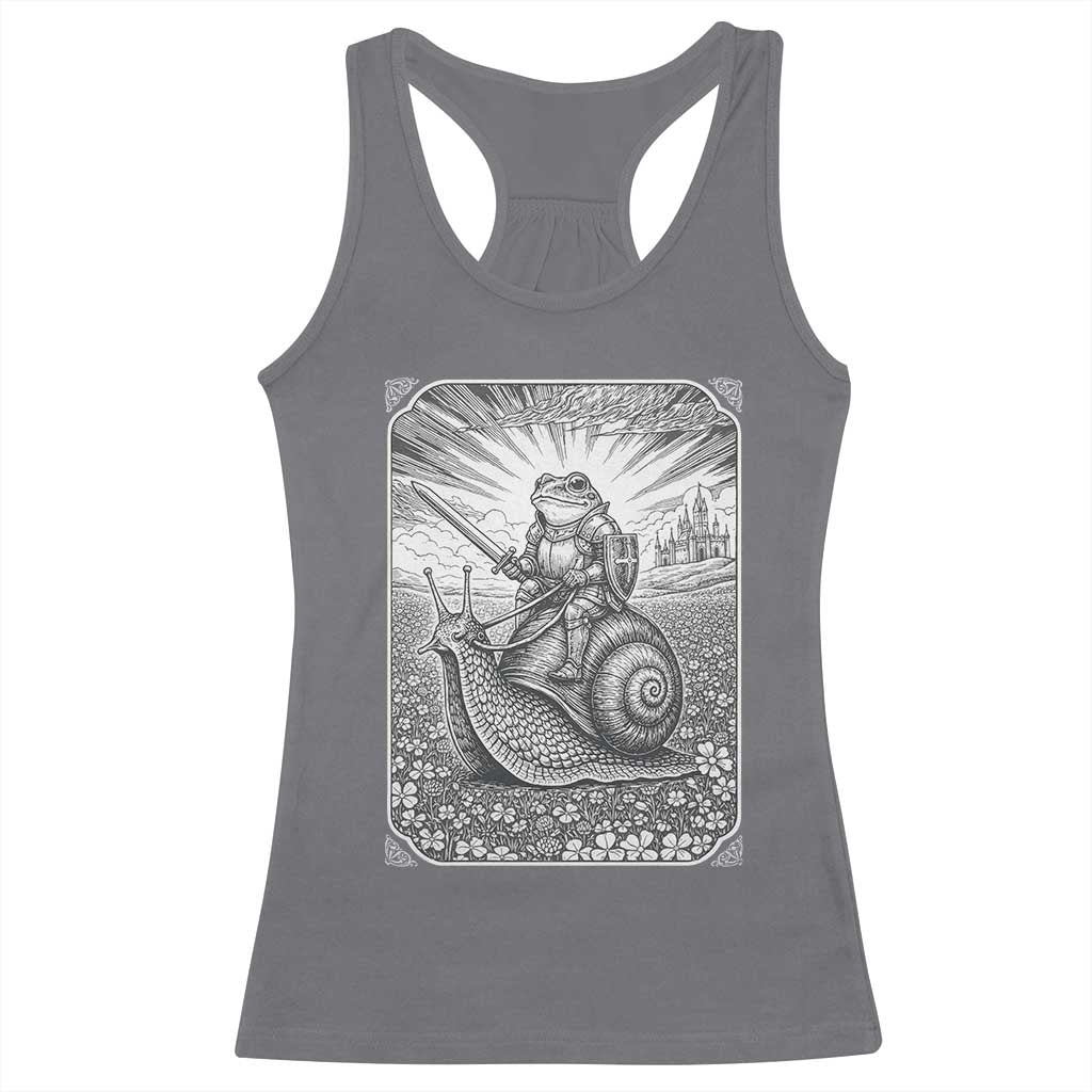 Funny Medieval Frog Knight Riding Weirdcore Snail Racerback Tank Top