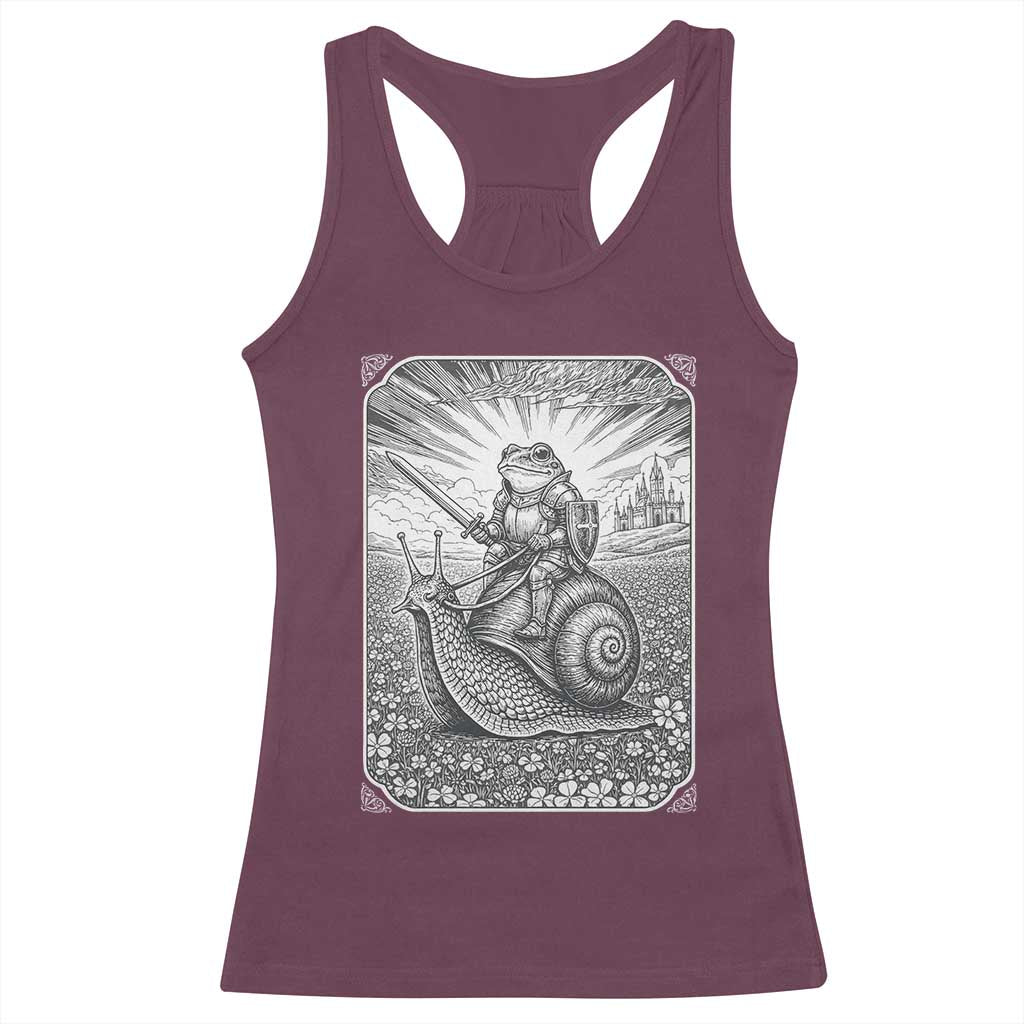 Funny Medieval Frog Knight Riding Weirdcore Snail Racerback Tank Top