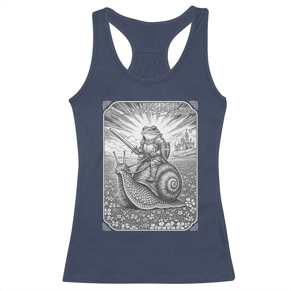Funny Medieval Frog Knight Riding Weirdcore Snail Racerback Tank Top