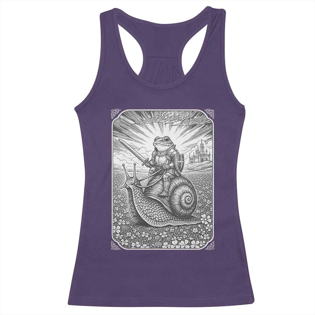 Funny Medieval Frog Knight Riding Weirdcore Snail Racerback Tank Top