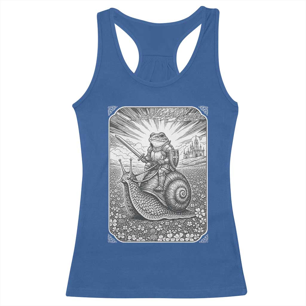 Funny Medieval Frog Knight Riding Weirdcore Snail Racerback Tank Top