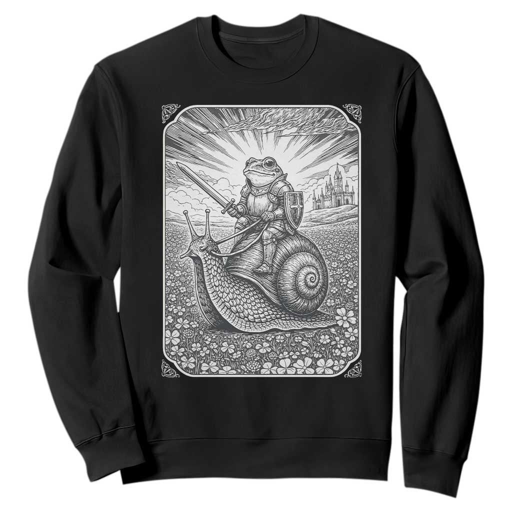 Funny Medieval Frog Knight Riding Weirdcore Snail Sweatshirt