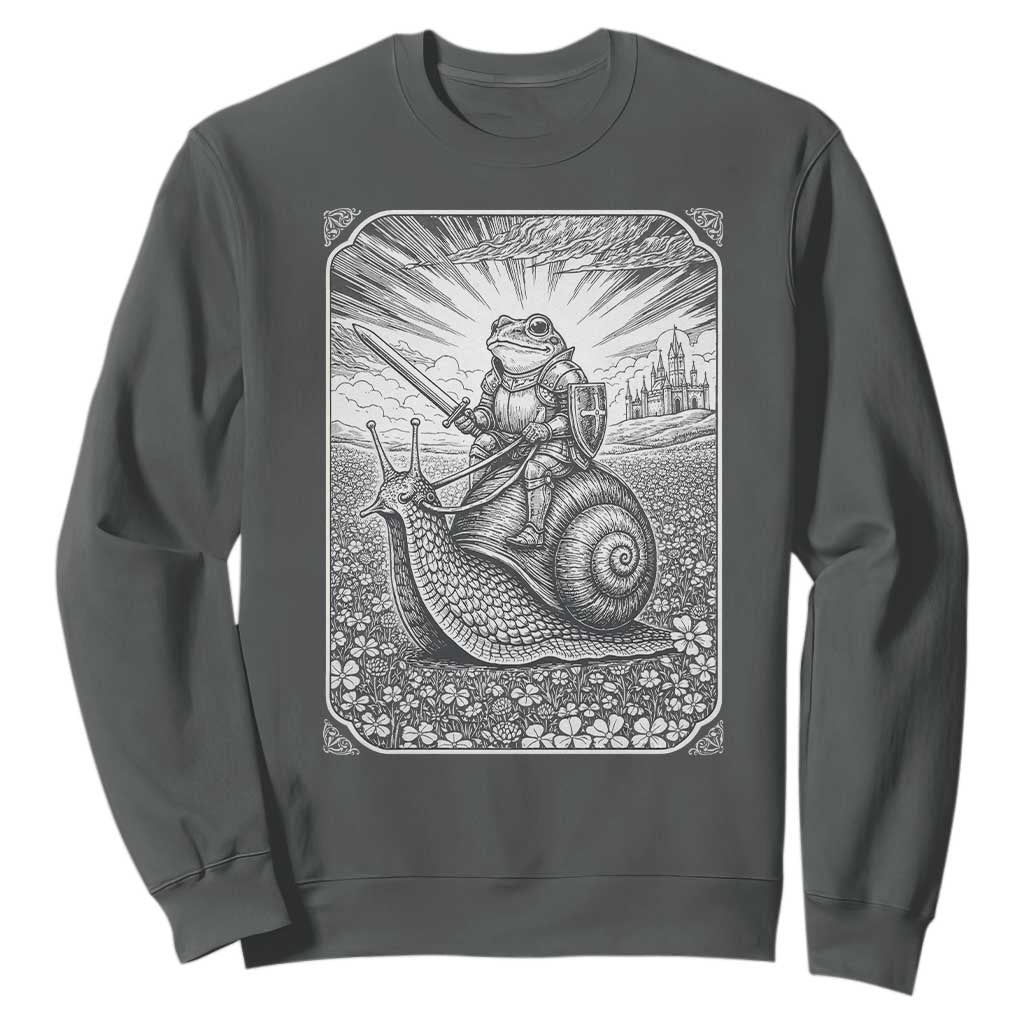 Funny Medieval Frog Knight Riding Weirdcore Snail Sweatshirt