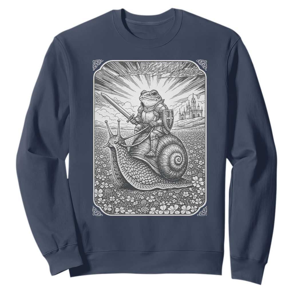 Funny Medieval Frog Knight Riding Weirdcore Snail Sweatshirt
