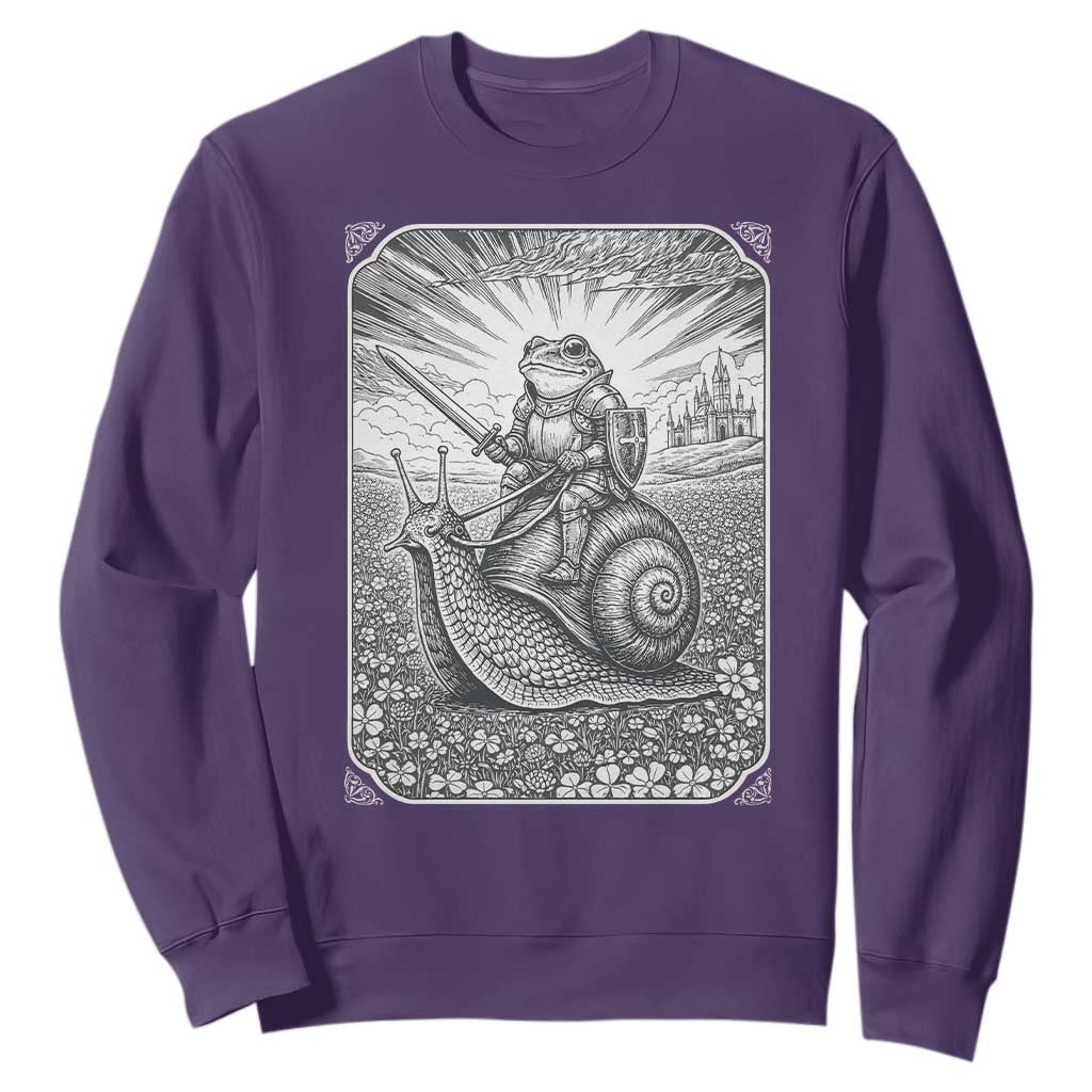Funny Medieval Frog Knight Riding Weirdcore Snail Sweatshirt