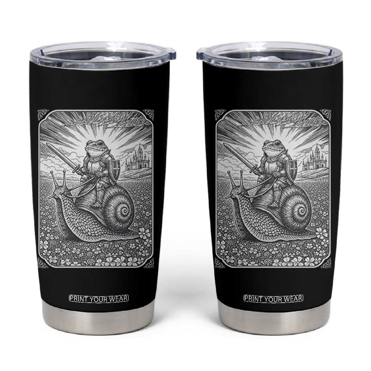 Funny Medieval Frog Knight Riding Weirdcore Snail Tumbler Cup