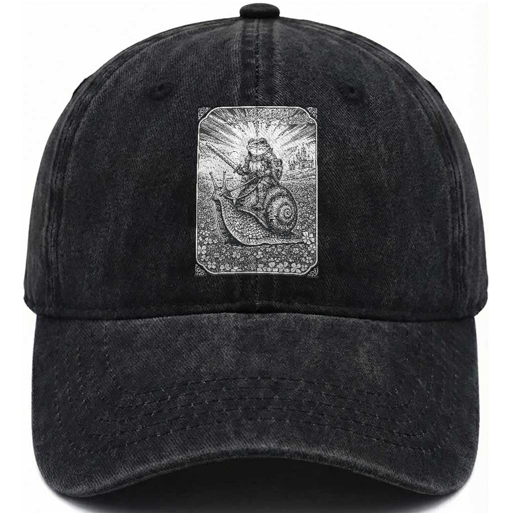 Funny Medieval Frog Knight Riding Weirdcore Snail Washed Cotton Baseball Cap