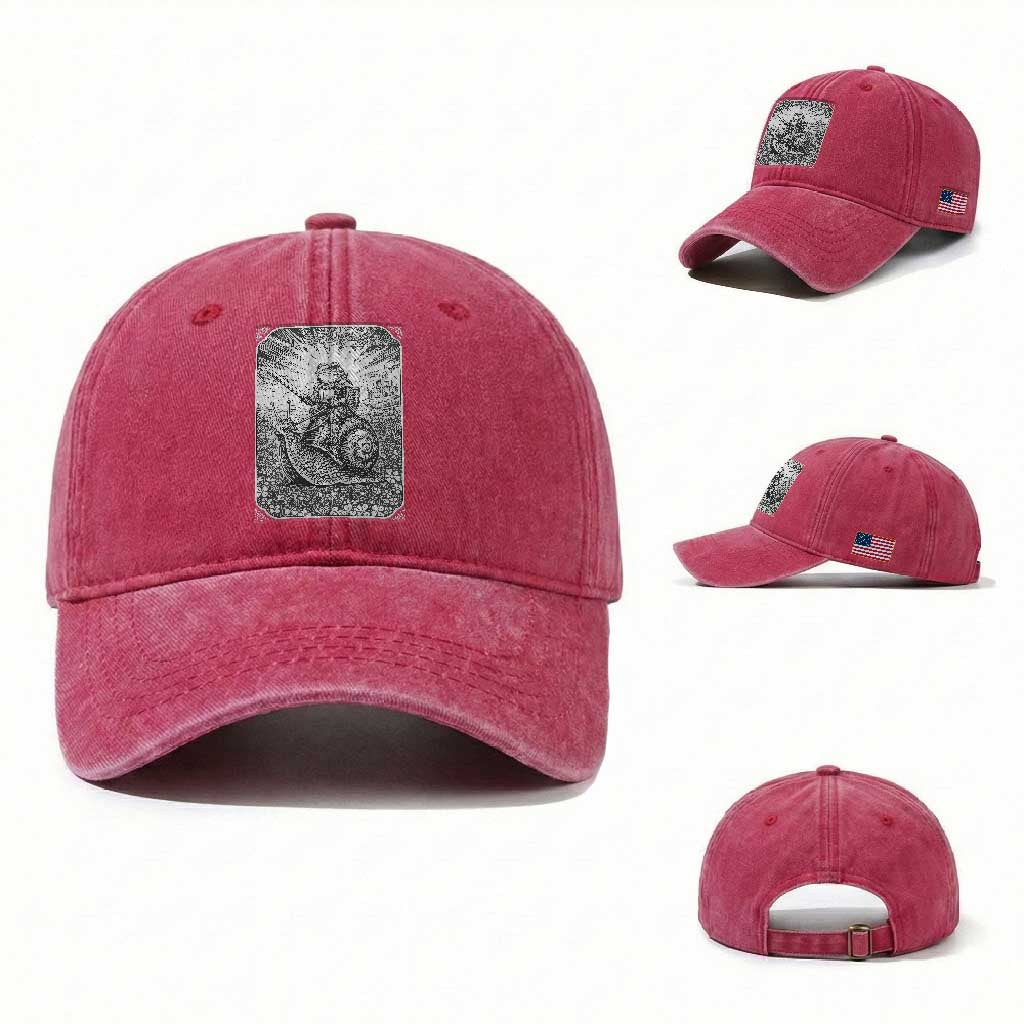 Funny Medieval Frog Knight Riding Weirdcore Snail Washed Cotton Baseball Cap