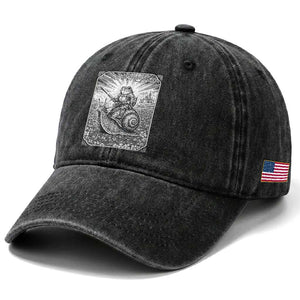 Funny Medieval Frog Knight Riding Weirdcore Snail Washed Cotton Baseball Cap
