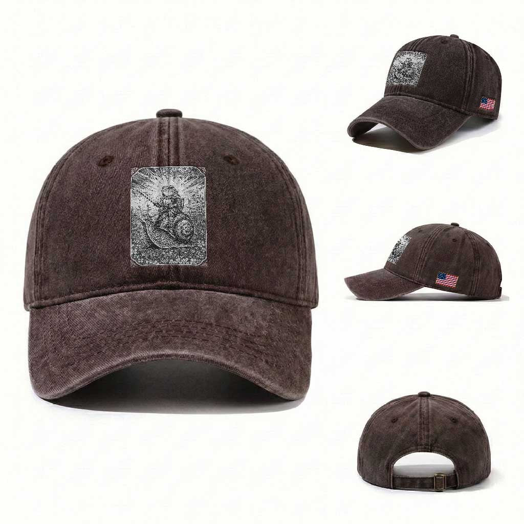 Funny Medieval Frog Knight Riding Weirdcore Snail Washed Cotton Baseball Cap