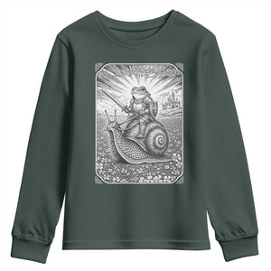 Funny Medieval Frog Knight Riding Weirdcore Snail Youth Sweatshirt