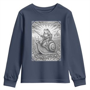 Funny Medieval Frog Knight Riding Weirdcore Snail Youth Sweatshirt