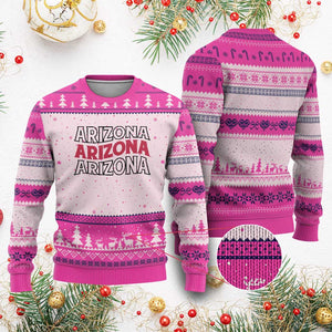 Retro Arizona Lover Ugly Christmas Sweater Groovy Typography Vintage 70s State TS12 Hot Pink Print Your Wear