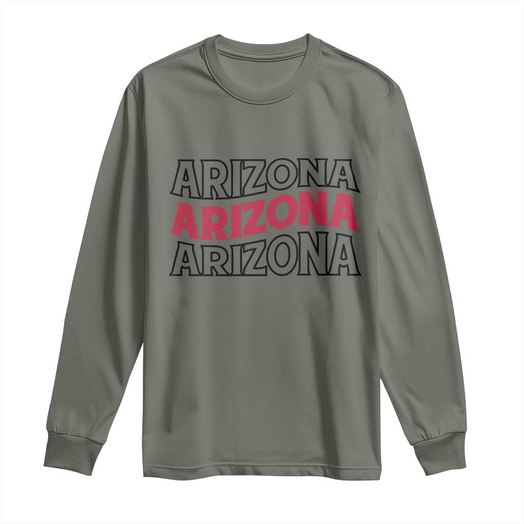 Retro Arizona Lover Long Sleeve Shirt Groovy Typography Vintage 70s State TS12 Military Green Print Your Wear