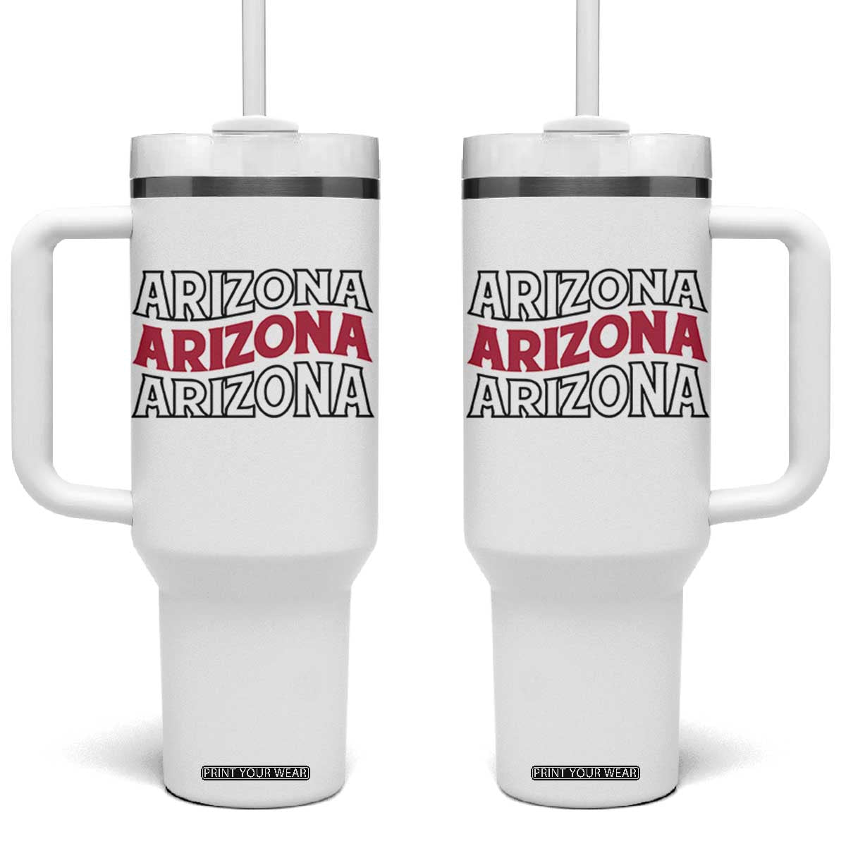 Retro Arizona Lover Tumbler With Handle Groovy Typography Vintage 70s State TS12 One Size: 40 oz White Print Your Wear