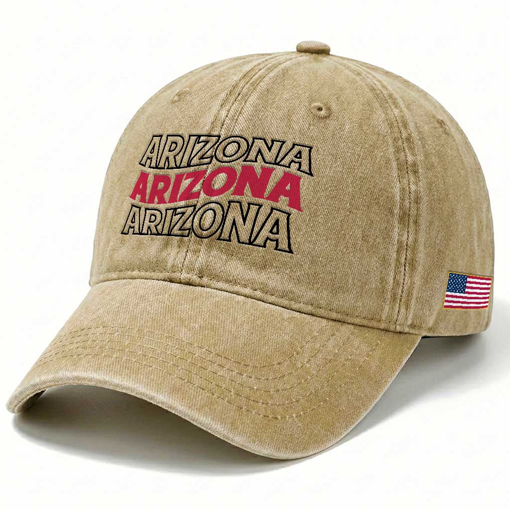 Retro Arizona Lover Washed Cotton Baseball Cap Groovy Typography Vintage 70s State TS12 Print Your Wear