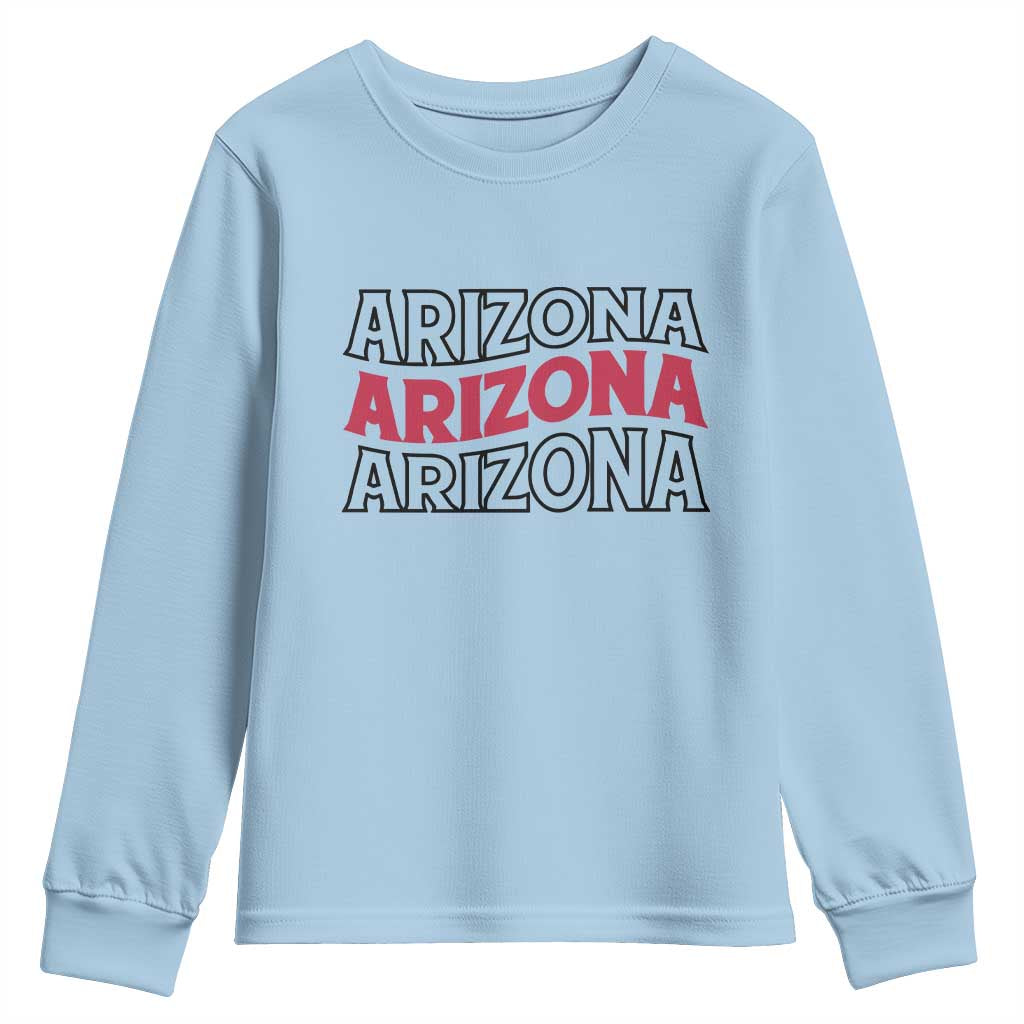 Retro Arizona Lover Youth Sweatshirt Groovy Typography Vintage 70s State TS12 Light Blue Print Your Wear