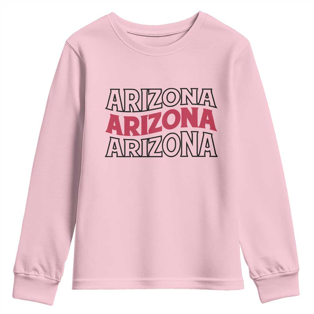 Retro Arizona Lover Youth Sweatshirt Groovy Typography Vintage 70s State TS12 Light Pink Print Your Wear