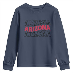 Retro Arizona Lover Youth Sweatshirt Groovy Typography Vintage 70s State TS12 Navy Print Your Wear