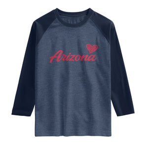 Arizona State Pride Raglan Shirt Clean Word Art Minimalist Graphic TS12 Heather Denim Navy Print Your Wear