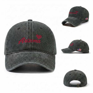 Arizona State Pride Washed Cotton Baseball Cap Clean Word Art Minimalist Graphic TS12 Washed Cap Universal Fit Dark Green Print Your Wear