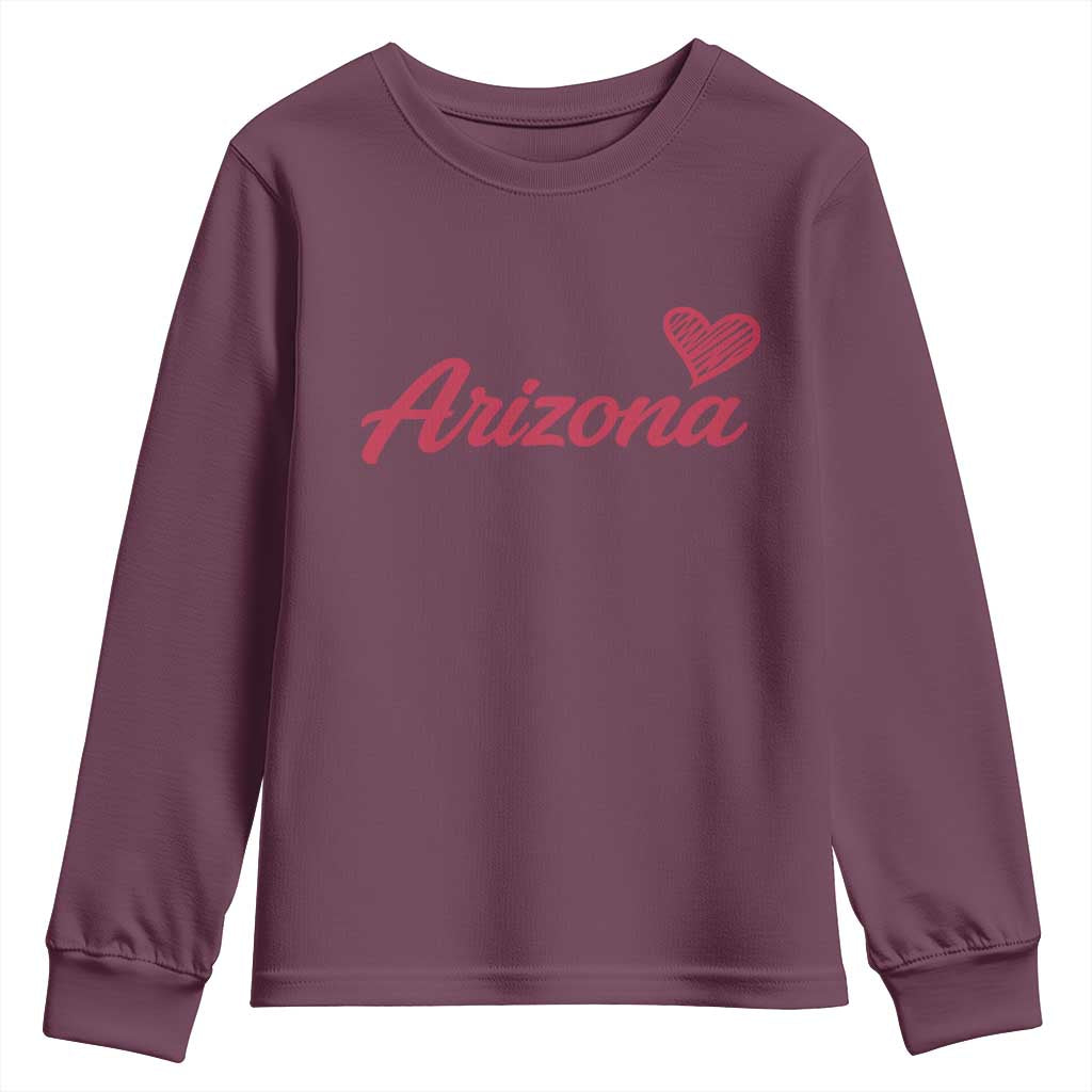 Arizona State Pride Youth Sweatshirt Clean Word Art Minimalist Graphic TS12 Maroon Print Your Wear