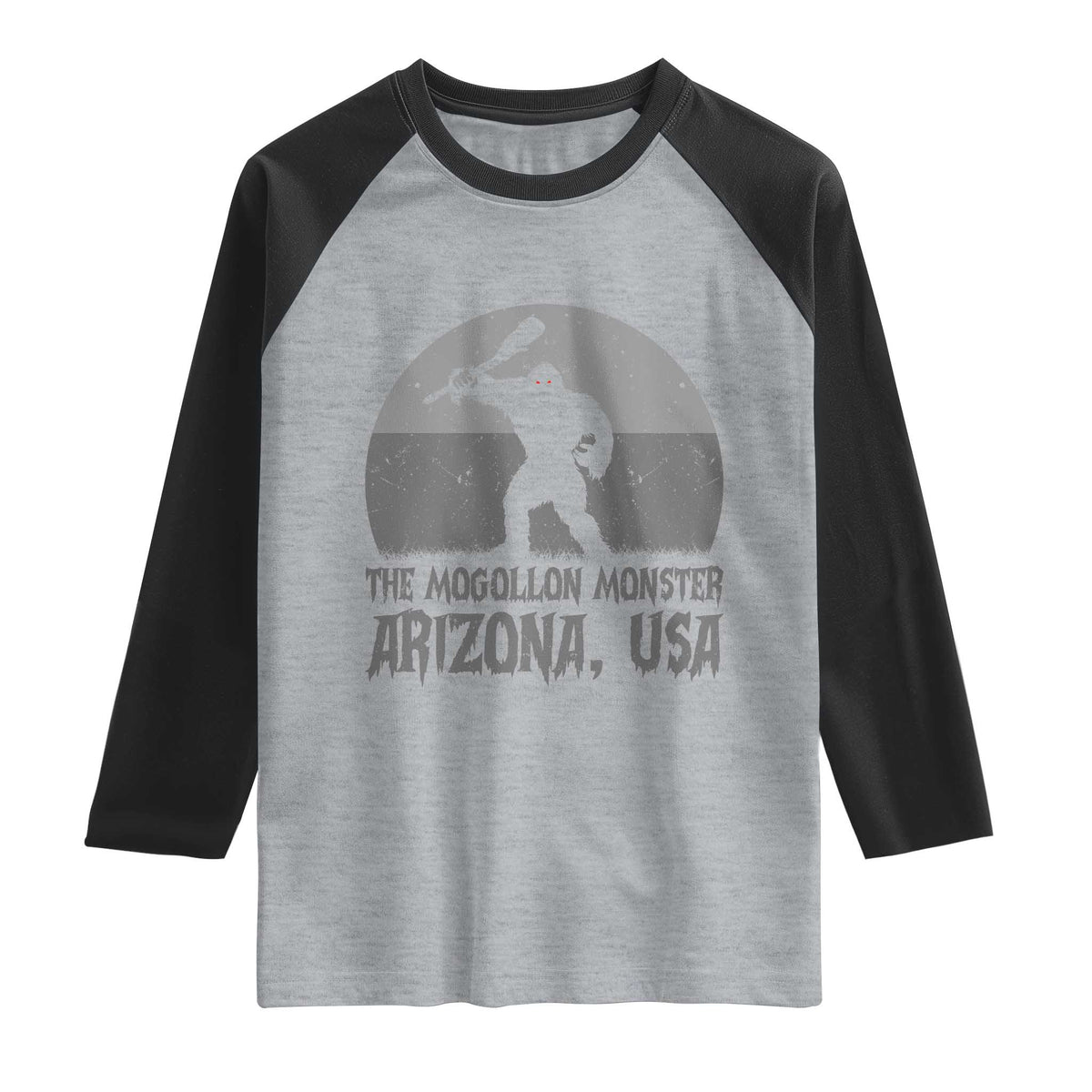 The Mogollon Monster Arizona Bigfoot Raglan Shirt Vintage Cryptid Folklore TS12 Heather Gray Black Print Your Wear