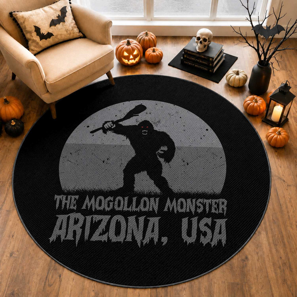 The Mogollon Monster Arizona Bigfoot Round Rug Vintage Cryptid Folklore
