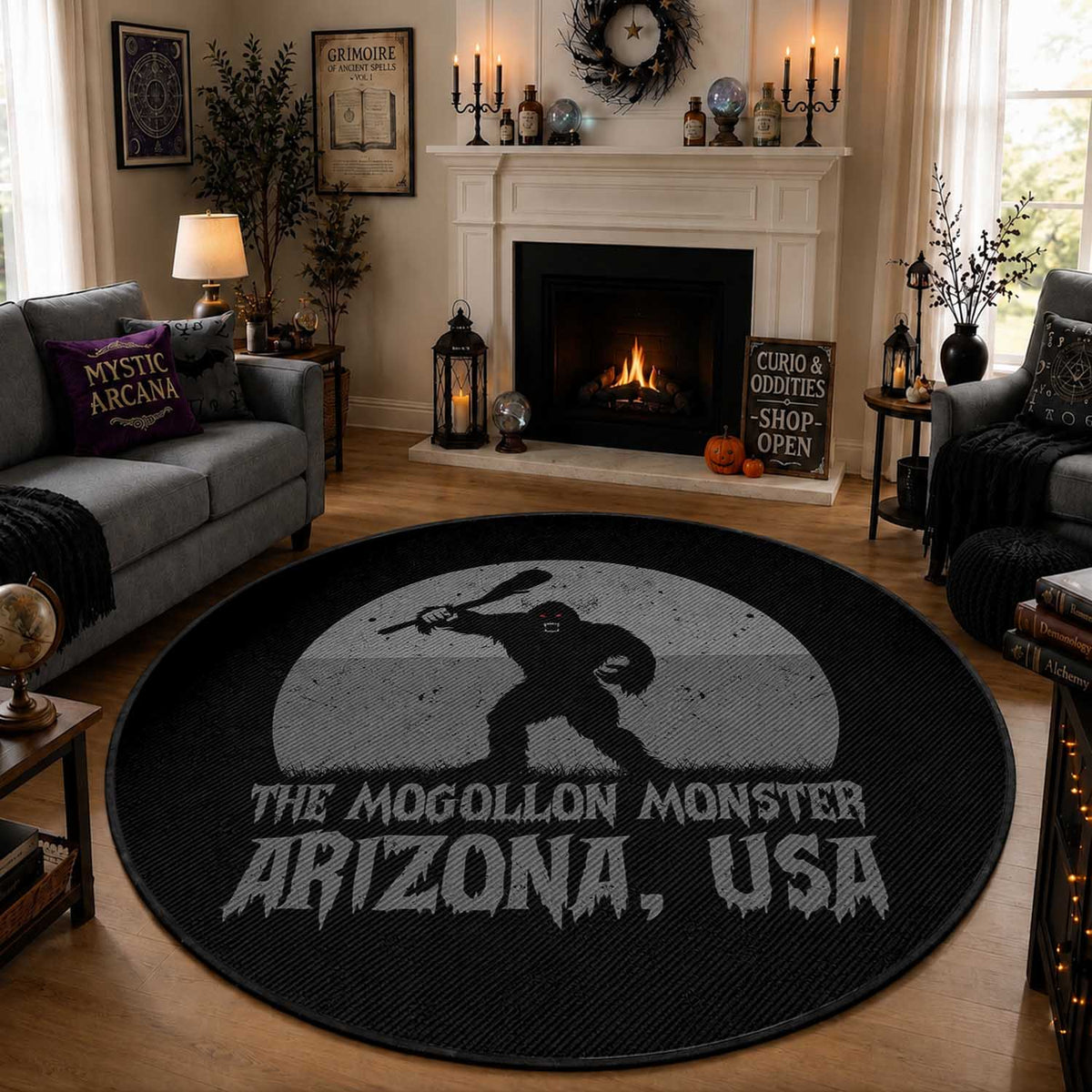 The Mogollon Monster Arizona Bigfoot Round Rug Vintage Cryptid Folklore