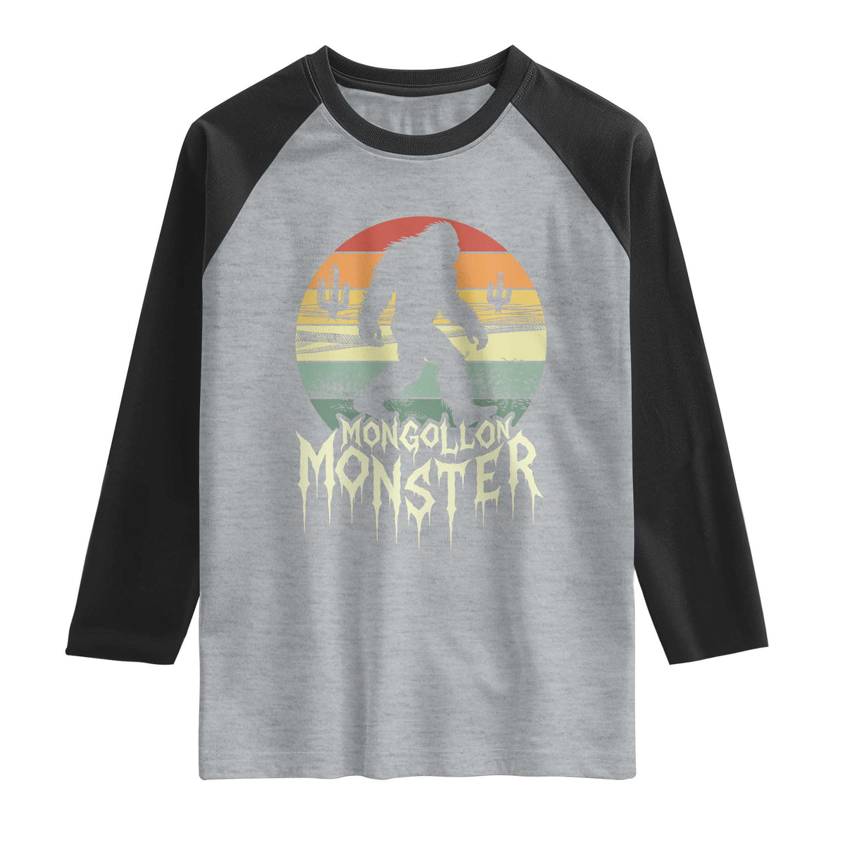 Mysterious Mogollon Monster Raglan Shirt Arizona Wilderness Enigma TS12 Heather Gray Black Print Your Wear
