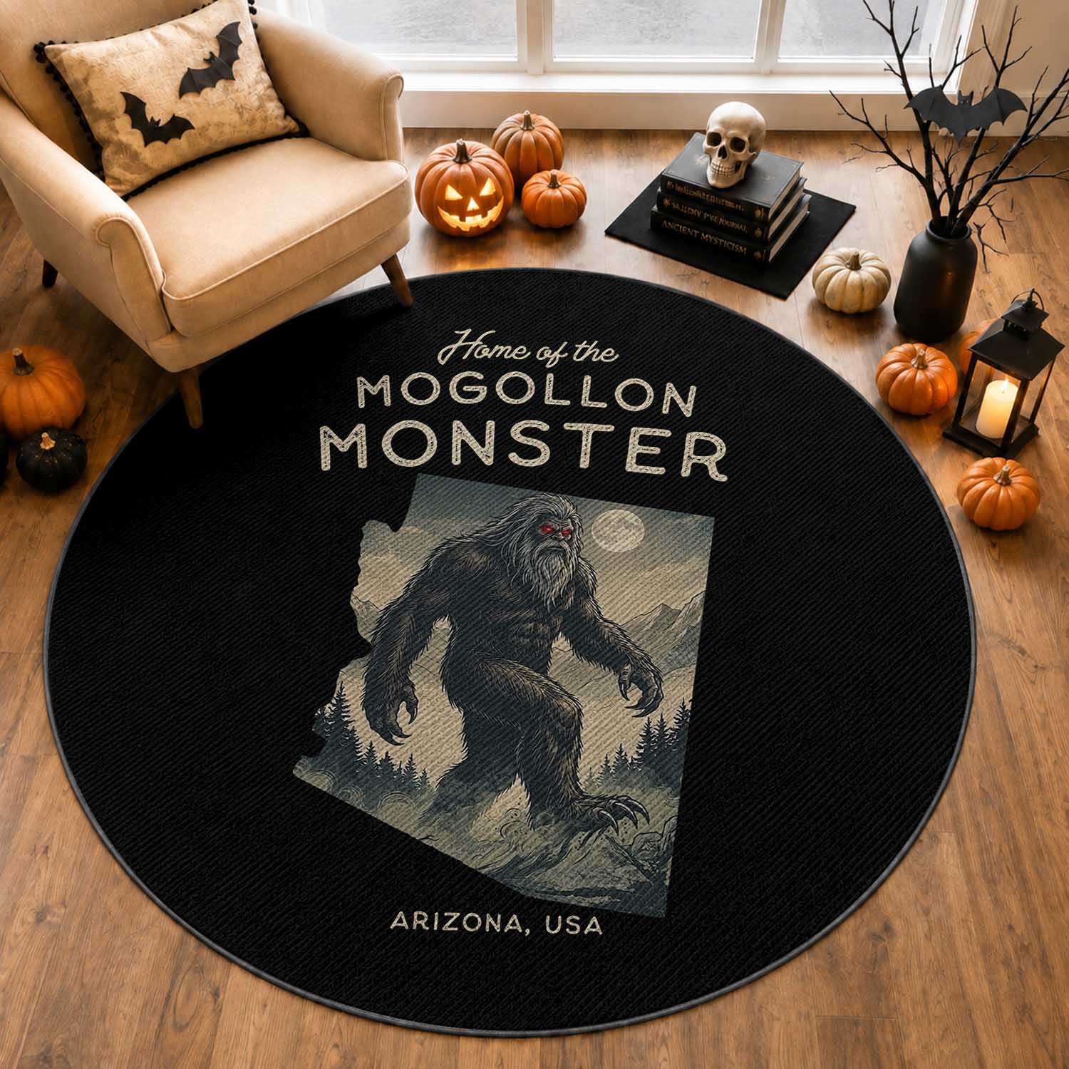 Arizona Cryptid Lover Round Rug Home Of The Mogollon Monster