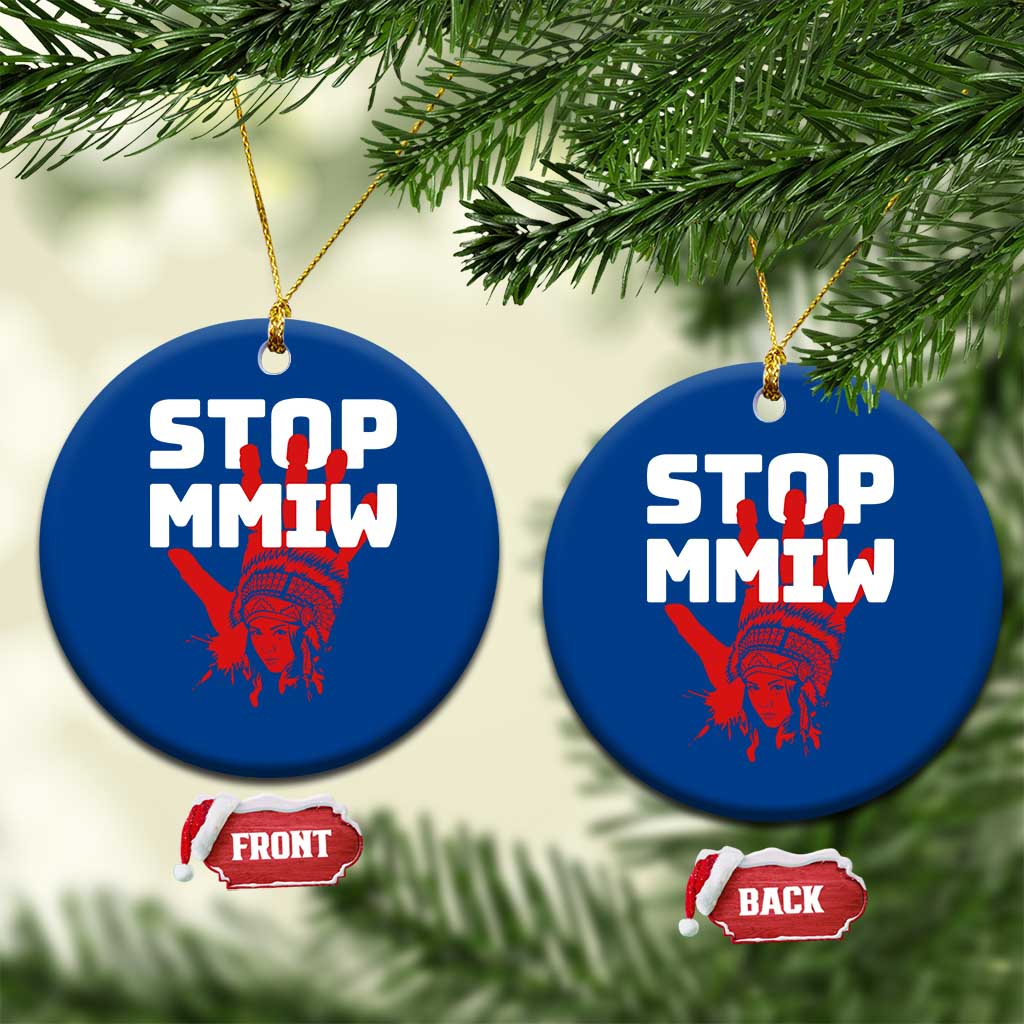 Indigenous Women Awareness Ceramic Ornament Stop MMIW Red Handprint Graphic TS12 1pc Blue Print Your Wear