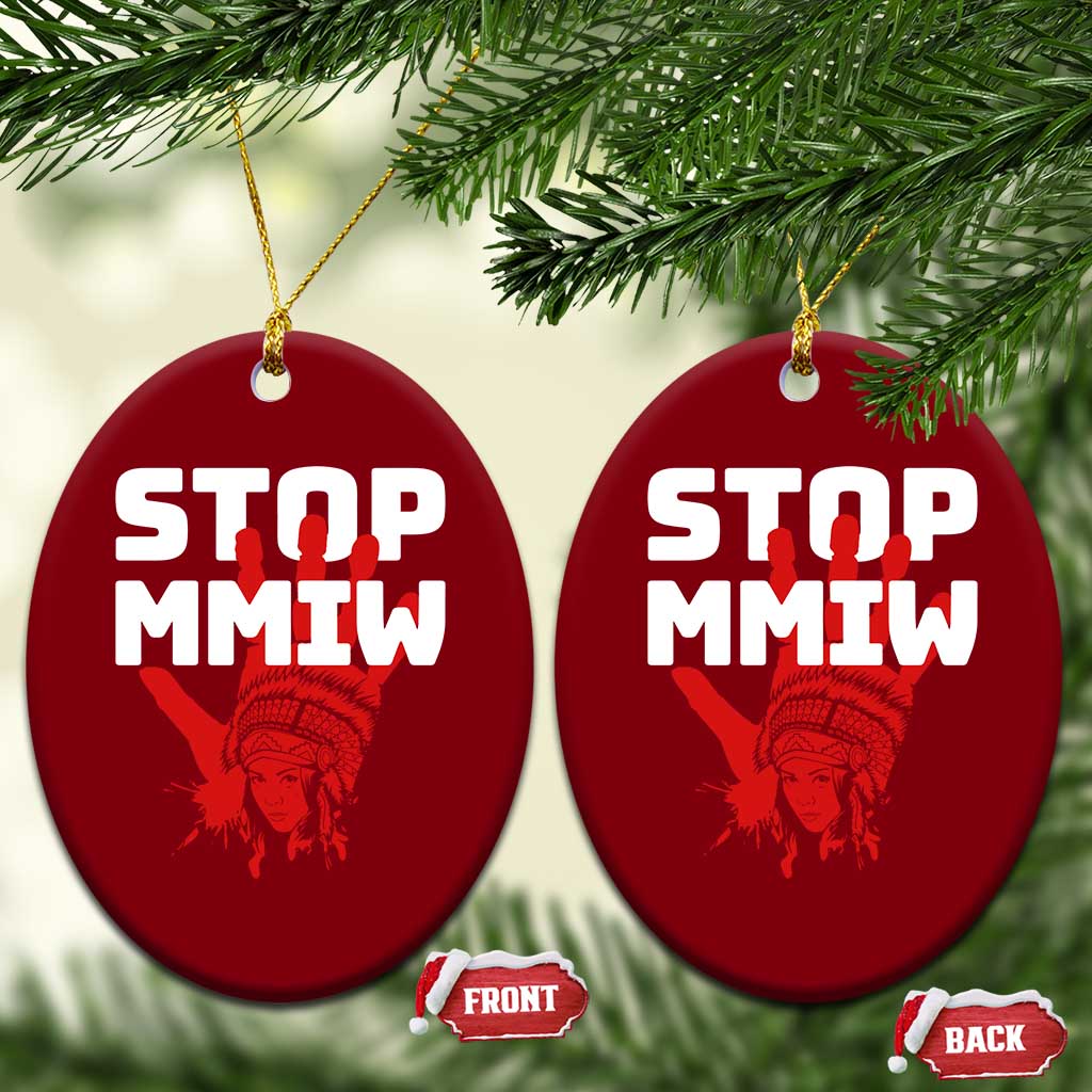 Indigenous Women Awareness Ceramic Ornament Stop MMIW Red Handprint Graphic TS12 Print Your Wear