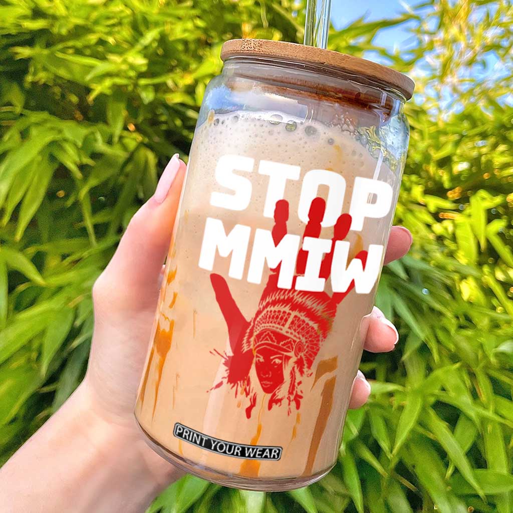 Indigenous Women Awareness Glass Can Stop MMIW Red Handprint Graphic TS12 Black Print Your Wear