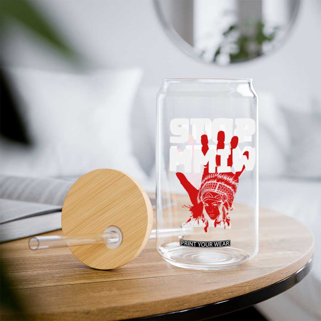 Indigenous Women Awareness Glass Can Stop MMIW Red Handprint Graphic TS12 Print Your Wear