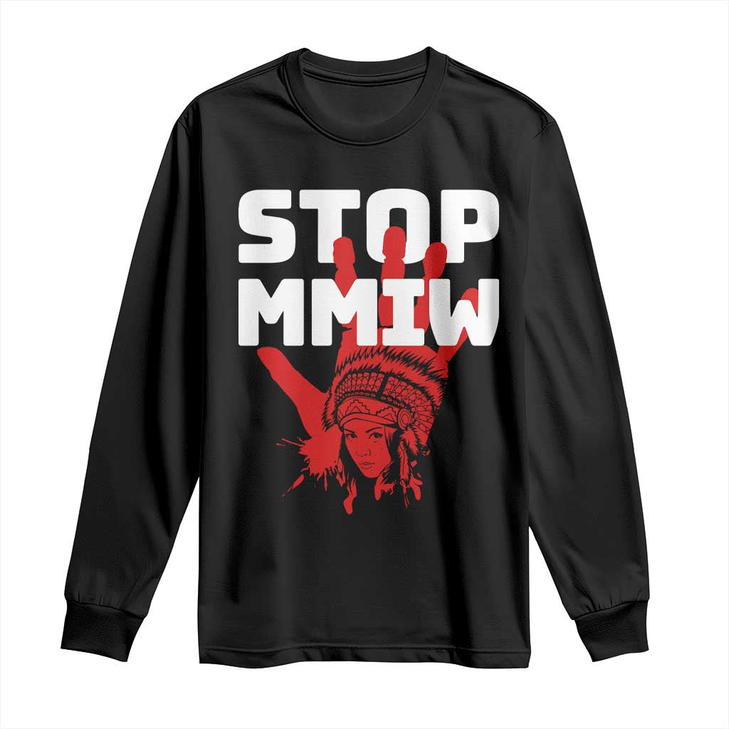 Indigenous Women Awareness Long Sleeve Shirt Stop MMIW Red Handprint Graphic TS12 Black Print Your Wear