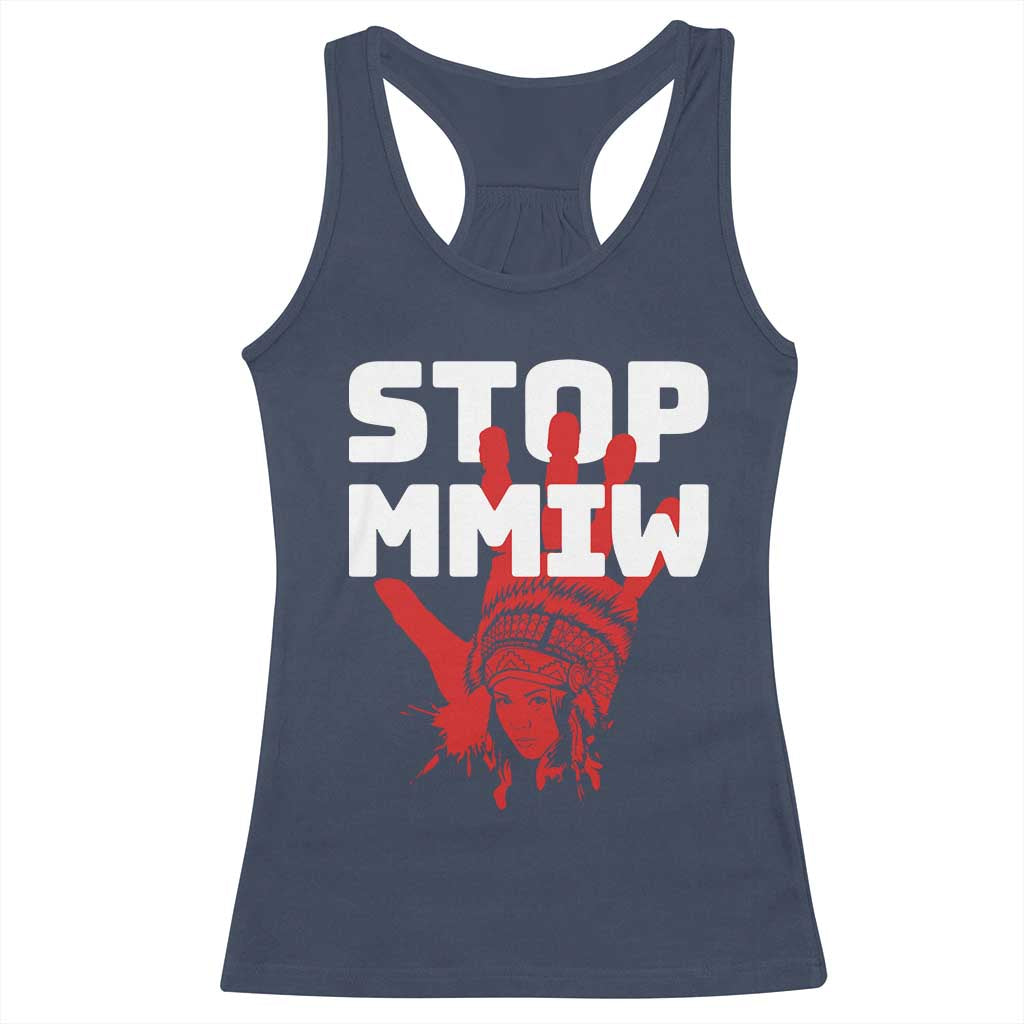 Indigenous Women Awareness Racerback Tank Top Stop MMIW Red Handprint Graphic TS12 Navy Print Your Wear