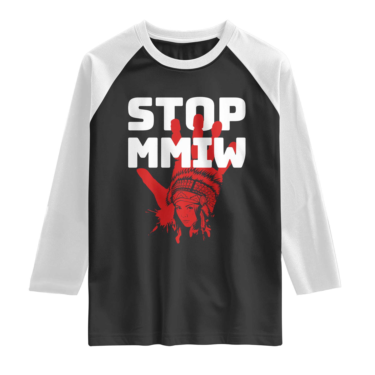 Indigenous Women Awareness Raglan Shirt Stop MMIW Red Handprint Graphic TS12 Black White Print Your Wear