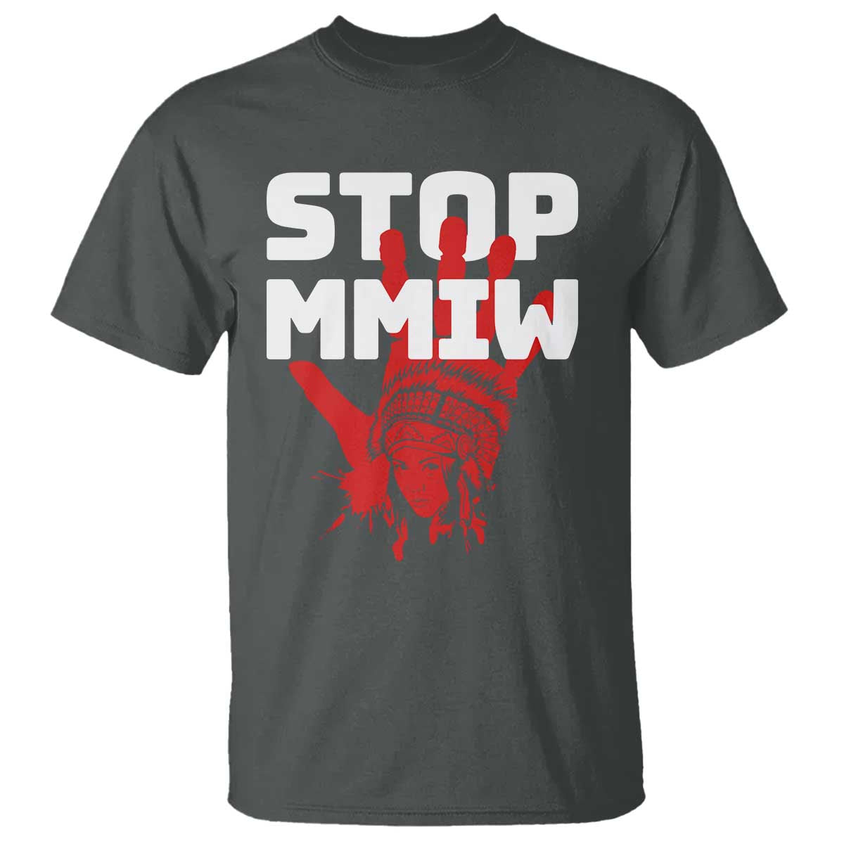 Indigenous Women Awareness T Shirt Stop MMIW Red Handprint Graphic TS12 Dark Heather Print Your Wear