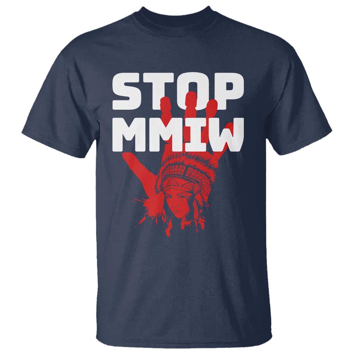 Indigenous Women Awareness T Shirt Stop MMIW Red Handprint Graphic TS12 Navy Print Your Wear