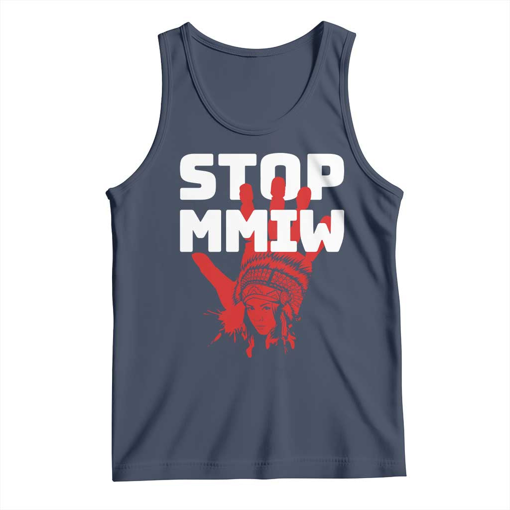 Indigenous Women Awareness Tank Top Stop MMIW Red Handprint Graphic TS12 Navy Print Your Wear