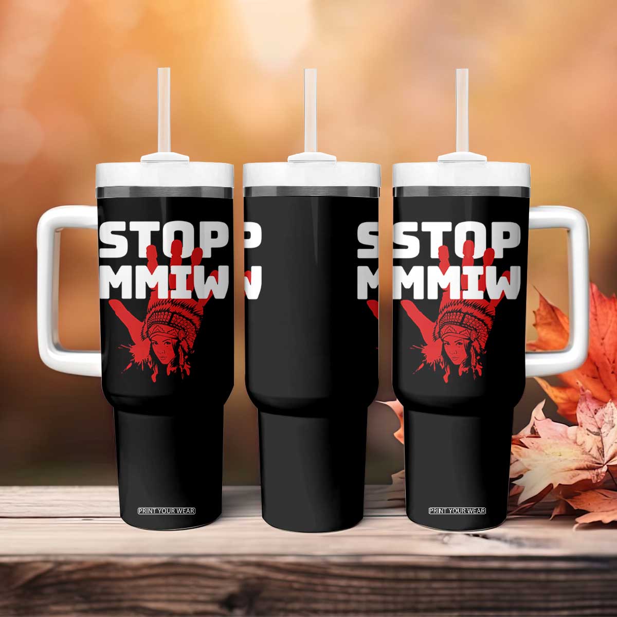 Indigenous Women Awareness Tumbler With Handle Stop MMIW Red Handprint Graphic TS12 Print Your Wear