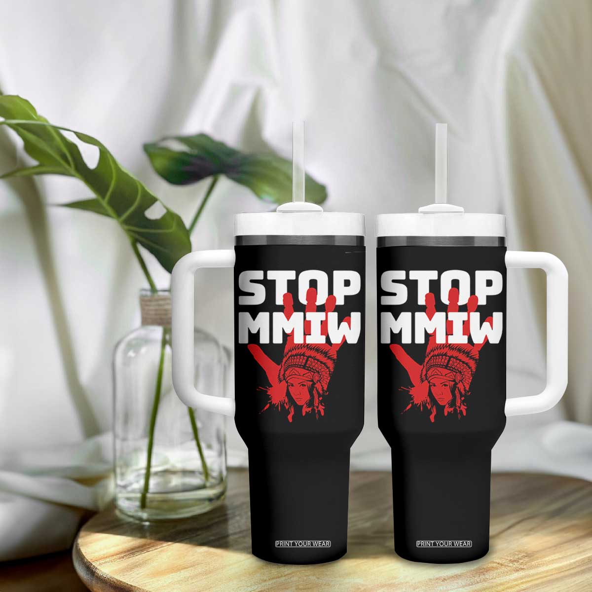 Indigenous Women Awareness Tumbler With Handle Stop MMIW Red Handprint Graphic TS12 Print Your Wear