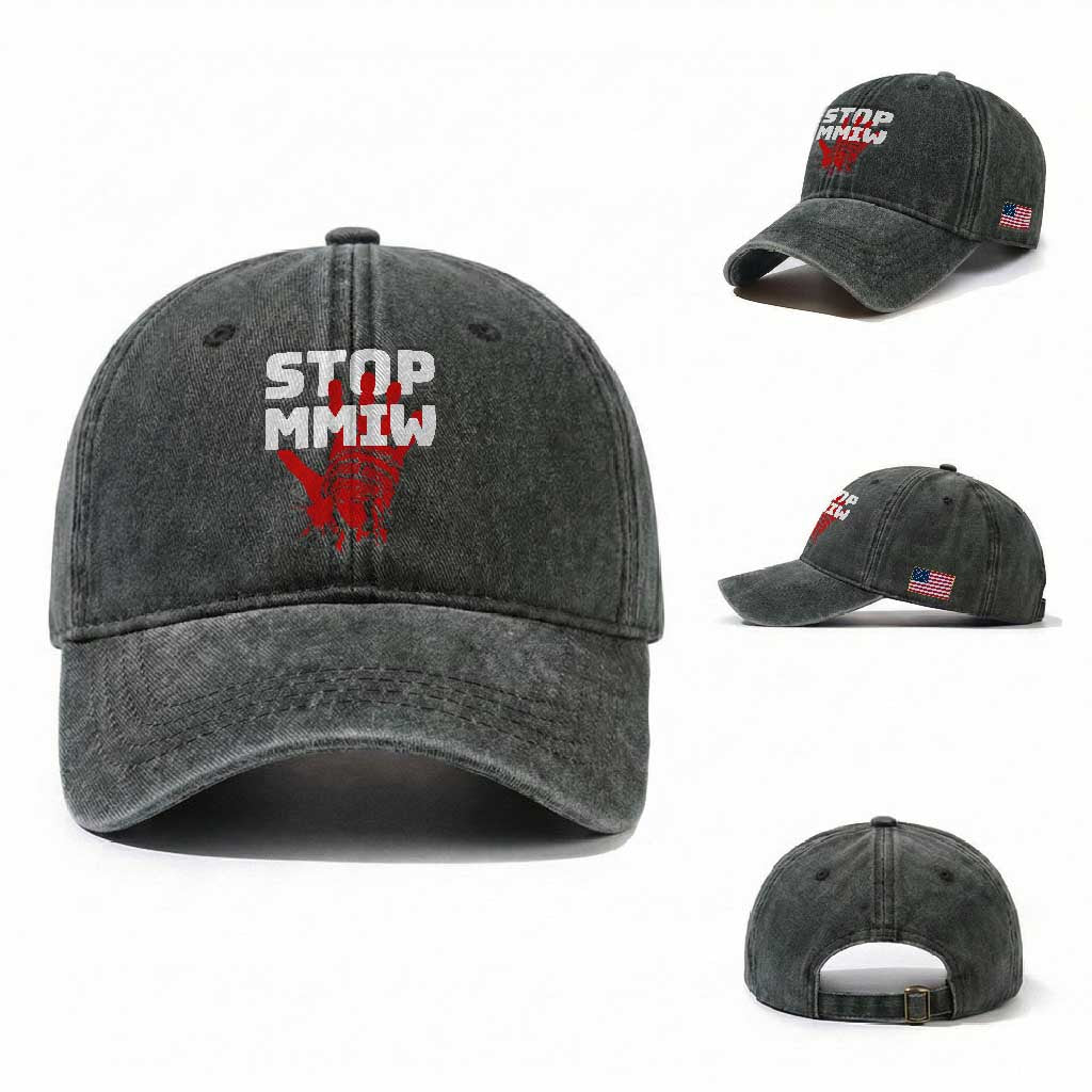Indigenous Women Awareness Washed Cotton Baseball Cap Stop MMIW Red Handprint Graphic TS12 Washed Cap Universal Fit Dark Green Print Your Wear