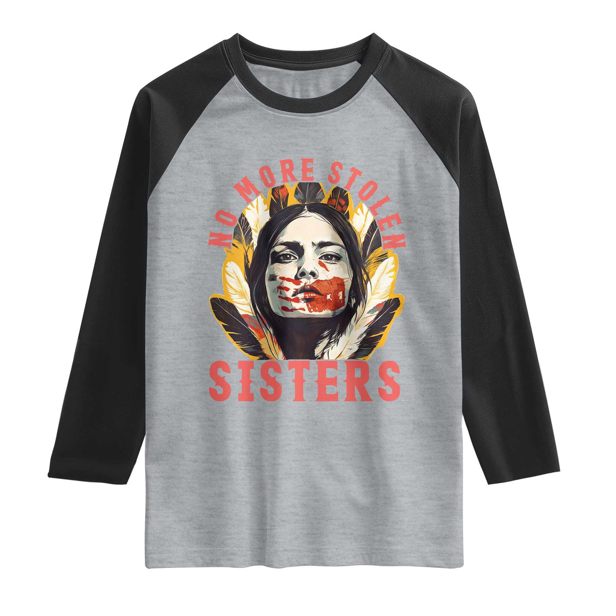 Native American Awareness Gift Raglan Shirt No More Stolen Sisters MMIW Support TS12 Heather Gray Black Print Your Wear