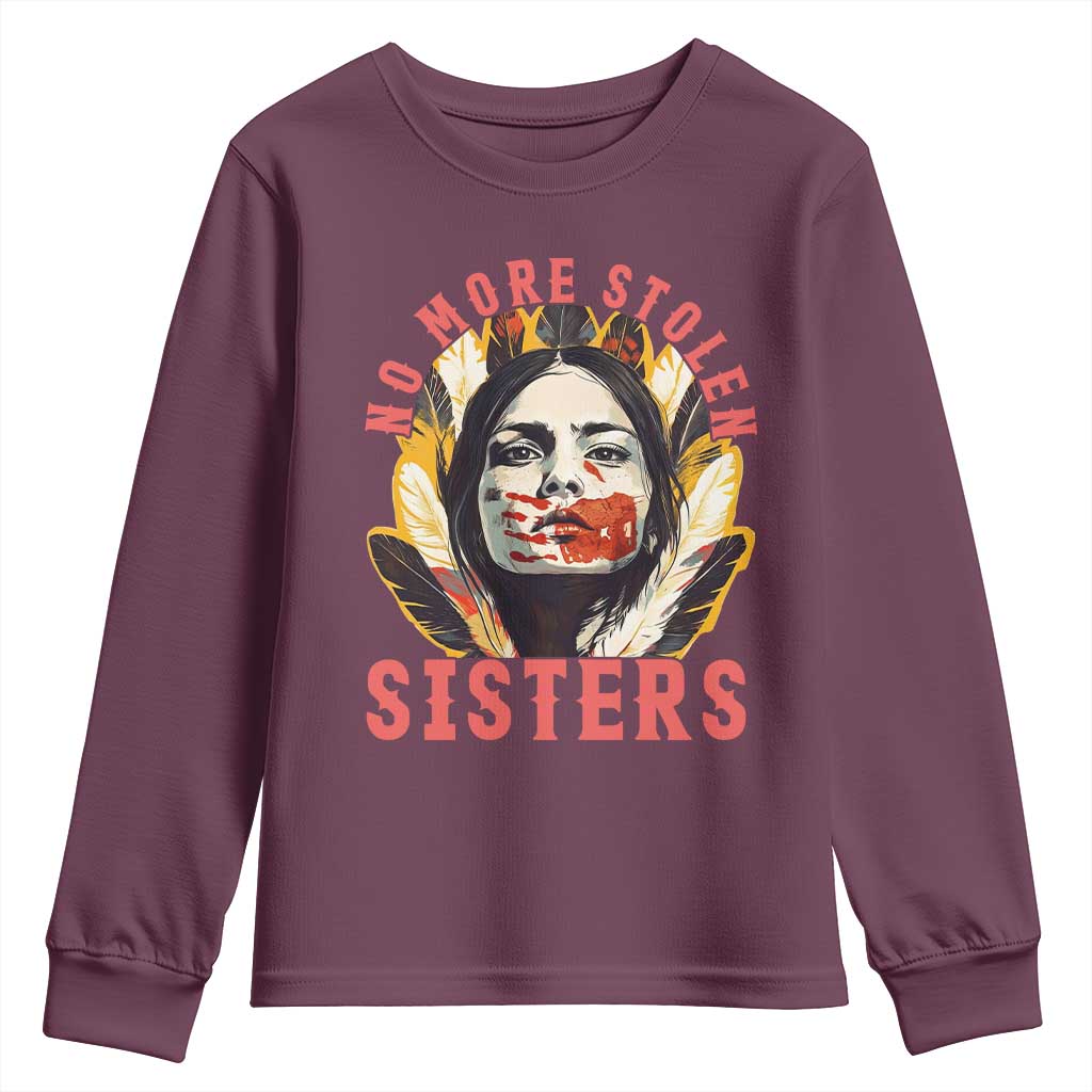 Native American Awareness Gift Youth Sweatshirt No More Stolen Sisters MMIW Support TS12 Maroon Print Your Wear