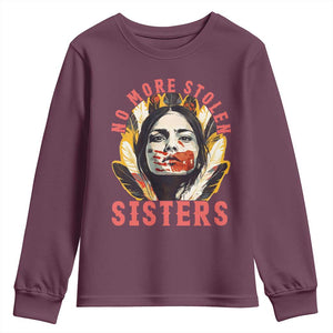 Native American Awareness Gift Youth Sweatshirt No More Stolen Sisters MMIW Support TS12 Maroon Print Your Wear