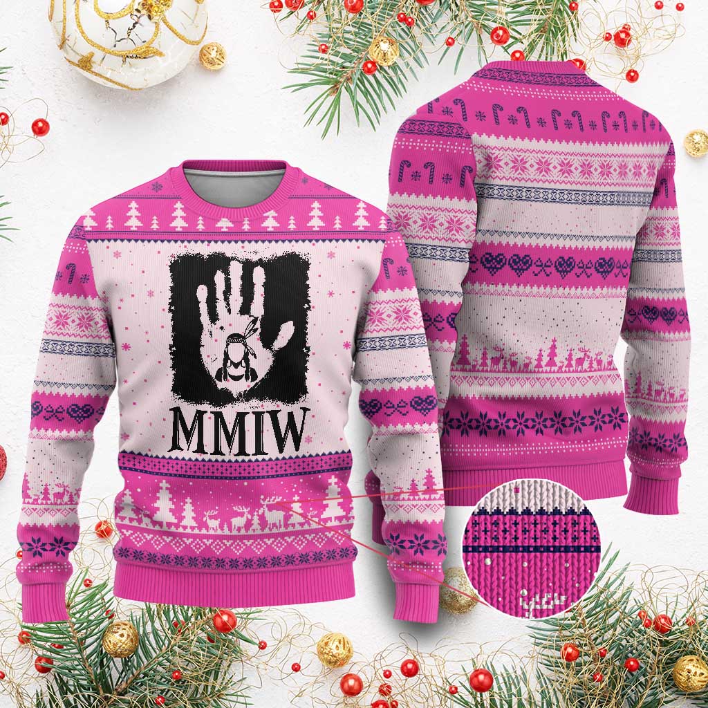 Stop MMIW Ugly Christmas Sweater Voices For Stolen Sisters Red Handprint Graphic TS12 Hot Pink Print Your Wear